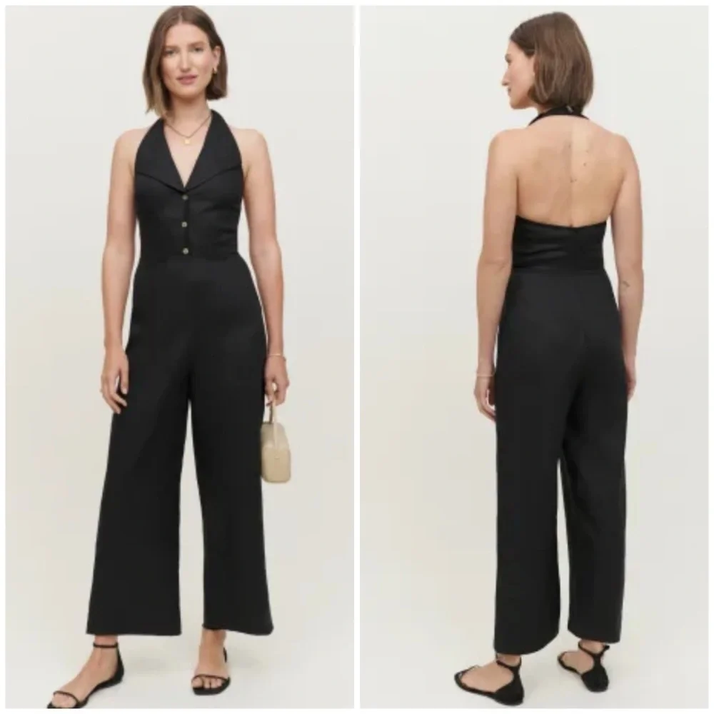 💋Anthropologie Reformation black linen jumpsuit